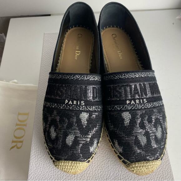 Christian DIOR Logo Espadrilles Black Silver 40.5 - Picture 1 of 10